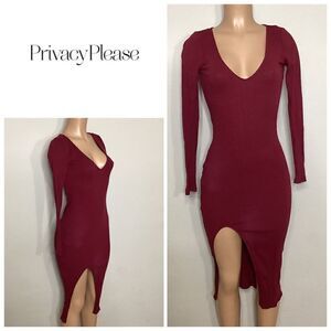 New. Privacy Please plunge neck midi dress with slit. Retails $198
